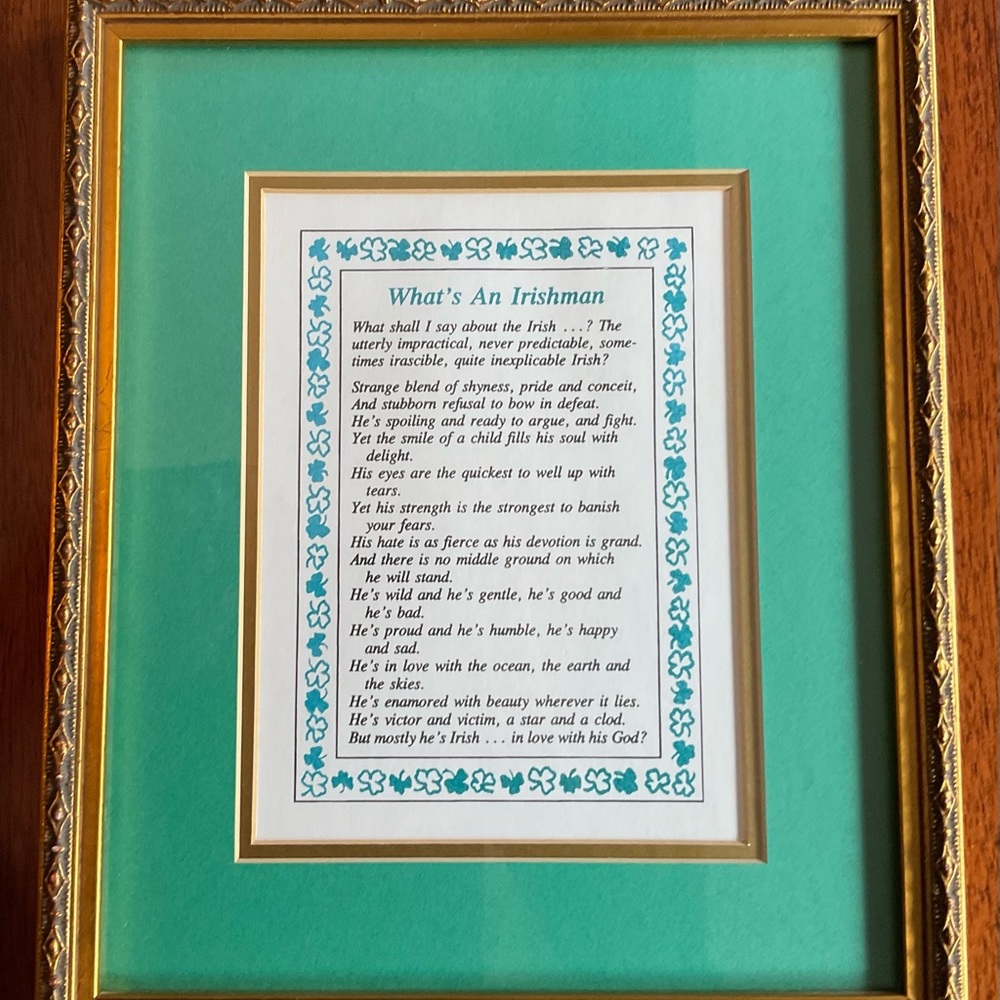 Irish “what is an Irishman?” Saying, matted and framed!